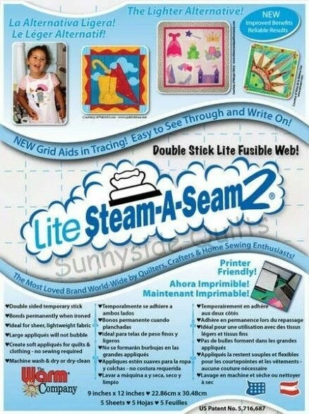 Lite Steam a Seam 2 Double Stick Fusible Web 5 Sheets 9 X 12" Warm Co. 5517wnn