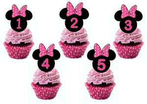Minnie Mouse Ears Pink Bow Edible Wafer Cupcake Toppers 1st 2nd 3rd 4th Birthday - Picture 1 of 1