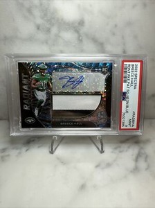 2022 Panini Spectra Breece Hall Neon Blue Prizm SSP /50 RPA RC Patch Auto PSA 9
