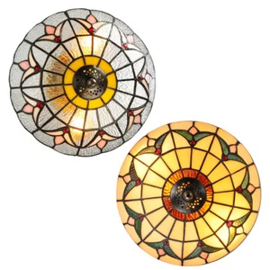French Style Semi Flush Mount Ceiling Light Flower Glass Shade Pendant Light - Picture 1 of 18