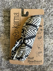 Karma Half Headband Multipurpose Boho One Size Black Cream Pattern NWT O8 - Picture 1 of 7