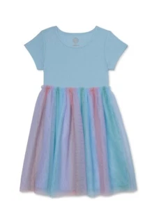 Wonder Nation Girl's Blue Short Sleeve Multicolor Tutu Dress Size XL PLUS NEW - Picture 1 of 4