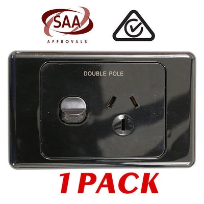 1 x Single 10AMP Power Point GPO - DOUBLE POLE - BLACK Electrical - SAA - image 1 of 4