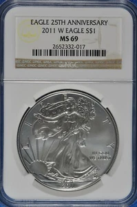 2011 W 1 OZ Silver American Eagle NGC MS 69 25th Anniversary  - Picture 1 of 2