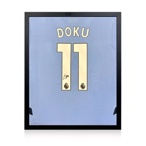 Jérémy Doku Signed Manchester City Shirt Compact Frame - Picture 1 of 3