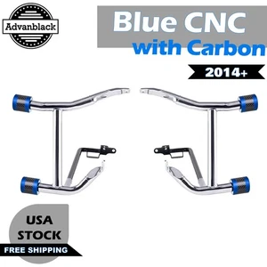 ProTek Rear Blue w/ Carbon Crash Bar Saddlebags Guards Fits 14+ Harley Street - Picture 1 of 7