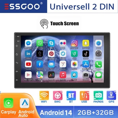 Carplay 2 DIN 7" Android 14 2+32GB Autoradio GPS NAVI WiFi RDS Bluetooth USB SWC - Bild 1 von 4