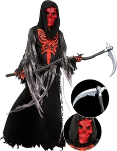 Child Boys Red Skull Reaper Costume, Kids Halloween Grim Reaper Costume - Picture 1 of 6