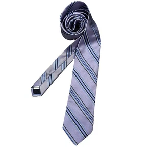 Cravatta uomo Bloomingdale's seta collo blu lavanda a righe designer nuova con etichetta - Foto 1 di 5