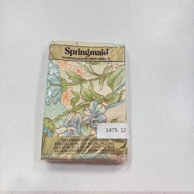 Vintage springmaid pillowcase standard pair large floral blue y2k 90s 80s NOS - Image 1 of 4