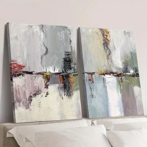 Arte de pared moderno abstracto paisaje lago lienzo sin marco 2 piezas - Imagen 1 de 6