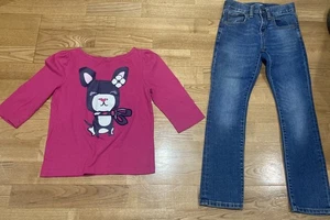 Girl's Gymboree & Old Navy Outfit Size 7 - Bright Pink Puppy Top w/Jeans EUC - Picture 1 of 8
