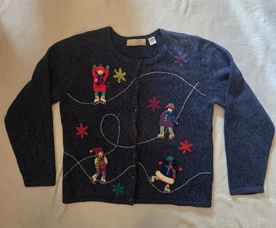 CÁRDIGAN VINTAGE AZUL OSCURO CLÁSICO MARISA CHRISTINA MUJER PATINAJE MEDIANO USADO EN EXCELENTE ESTADO  Foto 1 de 4