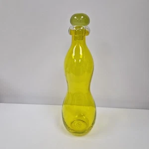 Citrine Glass Bottle With Stopper Hand Blown Mid Century Modern Vintage - Picture 1 of 8