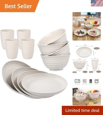 Complete 12-Piece Dinnerware Set in Beige - Lightweight Wheat Straw for 4 Adults - Image 1 of 4