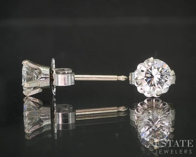 Aretes redondos de diamantes naturales de 0,70 quilates de oro blanco de 14 k i20212 Foto 1 de 3