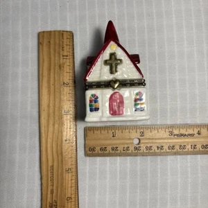PHB Porcelain Hinged Trinket Box Church w/ Bible Inside - Picture 1 of 8