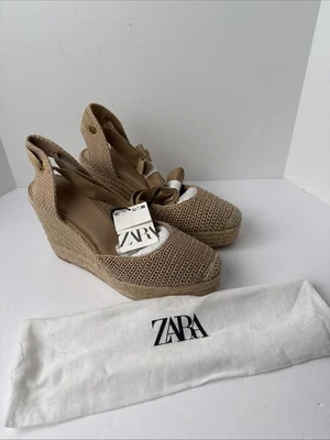 Sandalias de plataforma alpargata atada ZARA para mujer beige punta cerrada 39/US 8 NUEVAS CON ETIQUETAS Foto 1 de 4