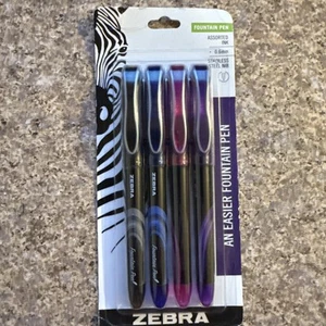 Zebra Fountain Pens 4-Pack 0.6mm Assorted Ink Stainless Steel Nib Easy Writer - Picture 1 of 3