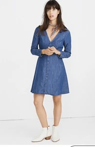 Madewell Denim Lilyblossom Kleid mit Knopfleiste $ 128, Größe 00, neu mit Etikett - Bild 1 von 7