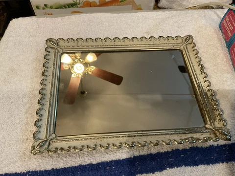 VINTAGE MIRROR GOLD TONE & OFF WHITE FINISH 8” INCHES BY 6” INCHES Cover