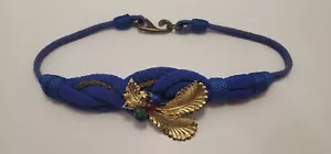 Vintage Braided Rope Stretch Belt W/ Gold Leaf & Green, Blue and Red Stones - Picture 1 of 3
