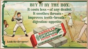 1910's Wrigley's Spearmint Gum Framed Trolley Car Sign  Baseball & Tennis Themed - Picture 1 of 5
