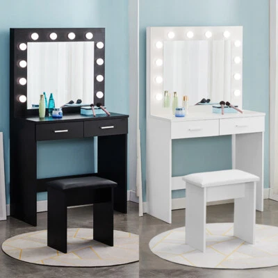 Modern LED Dressing Table Makeup Desk with Stool Mirror Bedroom Vanity Set New - Image 1 of 4