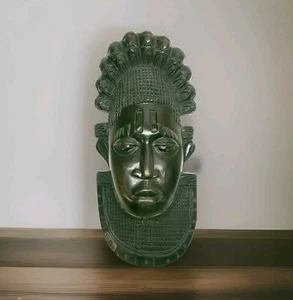Vintage Authentic African Tribal Carved Wood Wall Mask Black 14” - Picture 1 of 9