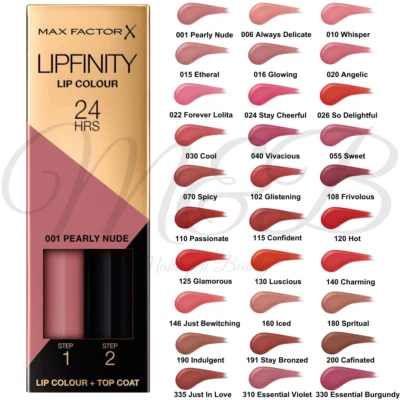 MAX FACTOR Lipfinity 2 Step Lip Colour + Top Coat 24Hrs Lip Tint Rossetto *NUOVO* - Immagine 1 di 4