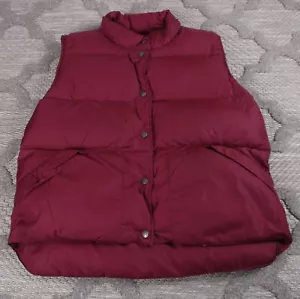 Vintage LL Bean Vest Womens Medium Dark Magenta Goose Down Puffer Snap Nylon - Picture 1 of 13