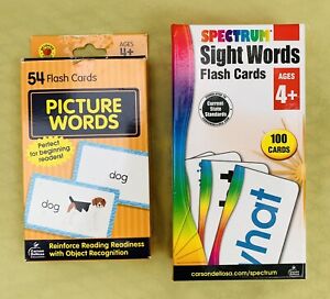 Lot of 2 Boxes Spectrum Sight Word Flash Cards & Picture Words Cards, AGES 4+