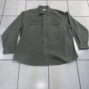 Carhartt 100% Cotton Olive Green Button Down Work Shirt Mens 3XL Tall/ Starch - Picture 1 of 21