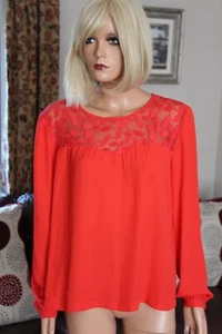 Ladies Only.Com Hot Pink Round Lace Neck Long Sleeve Blouse Top Size 40 - Picture 1 of 4