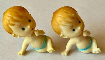 2 Vintage Baby Boy or Twins Shower Cake Toppers Gender Reveal Decor Hard Plastic - Image 1 of 3