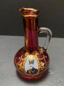 Bohemia Cruet Real Militar Retrato Arándano Arte Checo Vidrio Dorado Decorado - Imagen 1 de 11