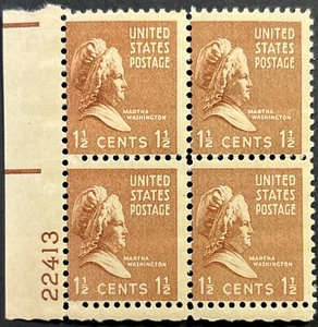 US Pres. Series, Scott #805, 1 1/2c Martha Washington, P.B. of 4, MNH, Fine - Picture 1 of 2