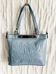 NWT Patricia Nash Rose Tooled Arden Safflower Blue Leather Tote P828347 - Picture 1 of 7