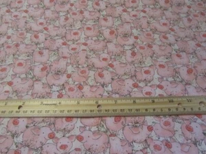 White With Pink Packed Pigs Cotton Fabric BTY - Picture 1 of 1