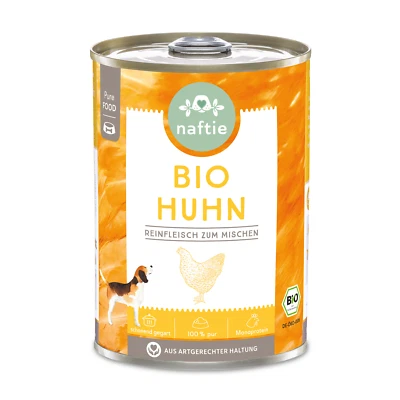 naftie Bio-Hundefutter 100% Bio Huhn, Nassfutter Reinfleisch für Hunde, 400g - Bild 1 von 4