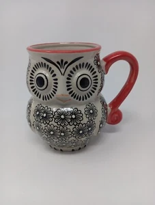Nature's Home Owl Coffee Mug Hand Painted Textured Flower Pattern Multicolor - Picture 1 of 11