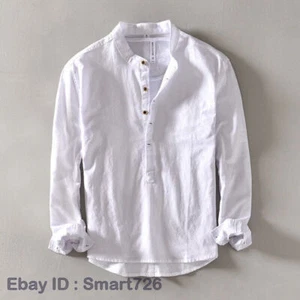 Mens Long Sleeve Button Up Tops Shirt Casual Cotton Linen Shirts Pullover Tops - Picture 1 of 28