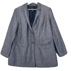Lane Bryant Blazer Womens Size 18 Linen Jacket Blue 2 Button Career Lined - Picture 1 of 3