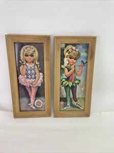2 Goji Big Eye Arlequín Ballet Niñas Estampado 17 x 8 1965 Imágenes Enmarcado en Madera - Imagen 1 de 4