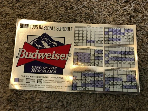 1995 Colorado Rockies Magnet Schedule - Budweiser King Of The Rockies Cover