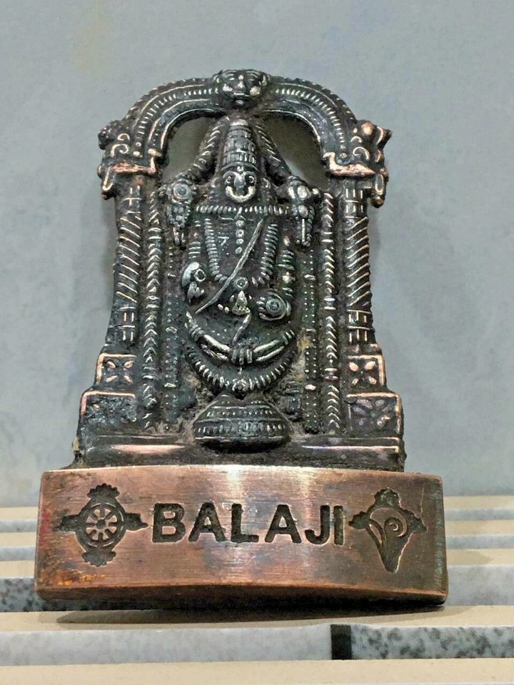 OLD VINTAGE HANDMADE HINDU GOD TIRUPATI BALAJI COPPER FIGURE STATUE 7 CM - Image 1 of 4