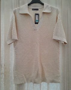 BNWT beautiful M & S Ivory collared open~knit short sleeve jumper - Medium - Picture 1 of 8
