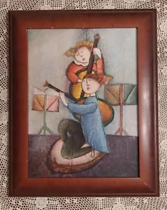 Vintage gerahmtes Öl-/Acrylgemälde Kindermusiker der Künstlerin Joyce Roybal - Bild 1 von 4