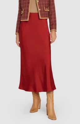 Tahari ASL Women's Red Satin Solid A-Line Skirt Size 12 - Image 1 of 3