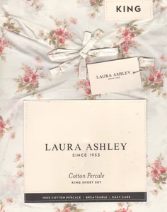 Laura Ashley King Sheet Set Dorrie Pink Floral 4pc Farmhouse Cottage Shabby Chic - Picture 1 of 4